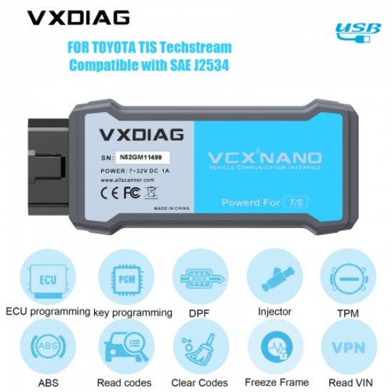 Wifi VXDiag VCX Nano for Toyota Techstream V17.30.011 Compatible with SAE J2534 Support Year 2020 Wifi VXDiag VCX Nano for Toyota Techstream V17.30.011 Compatible with SAE J2534 Support Year 2020