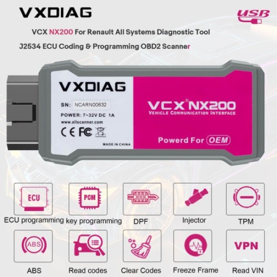 VXDIAG VCX NX200 For Renault All Systems Diagnostic Tool J2534 ECU Coding & Programming OBD2 Scanner VXDIAG VCX NX200 For Renault All Systems Diagnostic Tool J2534 ECU Coding & Programming OBD2 Scanner